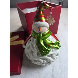 Home Reflections LED Lighted Ceramic Snowman Figurine Red Green Holiday Decor